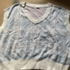 ハニーズ　チェック柄 Vネック ニットベスト Lサイズ　ベスト