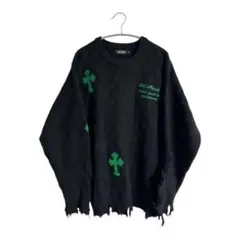 Let's Rock ブラックニットセーター　ニット　ダメージ　韓国 秋冬