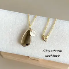 アレルギー対応✧*。16kgp アズキチェーン×ガラス ストーン ネックレス