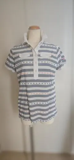 Munsingwear／LLサイズ／半袖ポロシャツ 星柄ボーダーのサムネイル