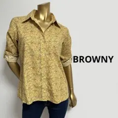 【1610】BROWNY 花柄 シャツ M イエローのサムネイル