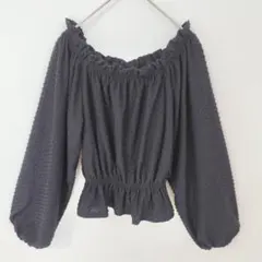 エイチアンドエム　小さめ　長袖ブラウス 黒 シャーリング　 薄手　バルーン袖