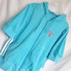 adidas アディダス 3本線 フード付き ジップアップ パーカー 水色