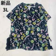 4◇トップス 黒 花柄 半袖 belleforle ベルフォーレ サンドール M 