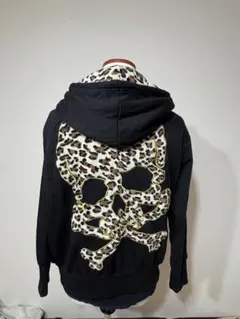 roen like skull leopard zip Parker y2k