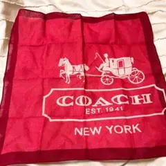 COACH 赤色 スカーフ 馬車デザイン