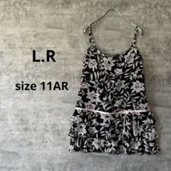 L.R キャミソール 花柄 裾フリル リボン付き バックチャック