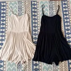 H&M キャミソール ショート丈 ロンパース 2枚セット ベージュ ブラック