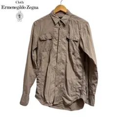 Ermenegildo Zegna ベージュ長袖シャツ　秋コーデ