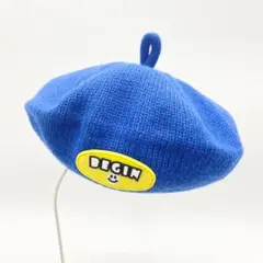 【新品未使用】ベビー ニット ベレー帽 おでかけ ロゴ タグ ブルー BEGIN