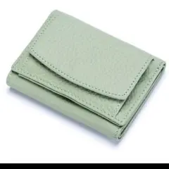 レザー 本革 三つ折り ミニ財布 コインケース ミントグリーン