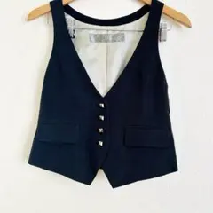【美品】VIVAYOU ビバユー ベスト ジレ Ｖネック スクエアボタン 黒