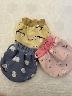 まんまるミニ巾着3コセット シマエナガ3色 (B)