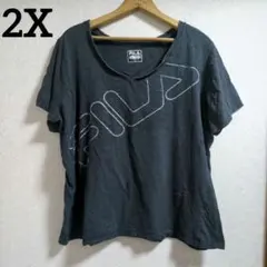 FILA【2X】ダークグレー Tシャツ 半袖 ゆったり 大きいサイズ ラフ