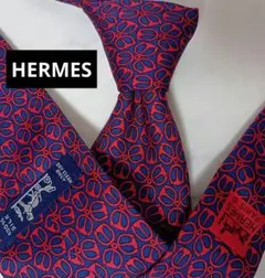 N8【美品】HERMES☆ネクタイ シルク100% 総柄 ネイビー レッド - メルカリ