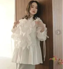 mideal 2way フリル ドロスト チューック ブラウス シャーリング 袖