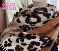 新品レオパード柄やわらかストール フリンジ付き　茶①