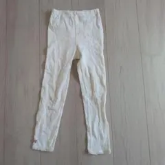 アイボリー リブ編み スパッツ 裾リボン付き　120