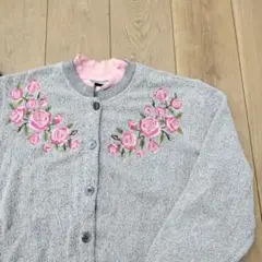 US古着 スウェットカーディガン 花柄 刺繍 フラワーBon Worth