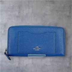 COACH コーチ 長財布 レザー ラウンドファスナー ブルー