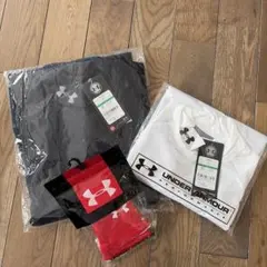 UNDER ARMOURリストバンド、アンダーシャツ白(半袖)・黒(長袖)セット