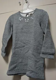 グレー 七分袖 ワンピース ビーズ装飾付き