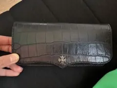 サンローラン クロコ型押し ロングウォレット ブラック レザーラウンド