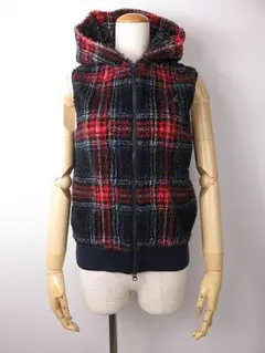【値下げ】ジムフレックス フリースベスト　ロゴ入り　赤　紺　チェック　Sサイズ
