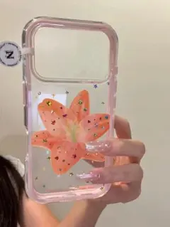ハンドメイド オレンジ花柄 iPhoneケース