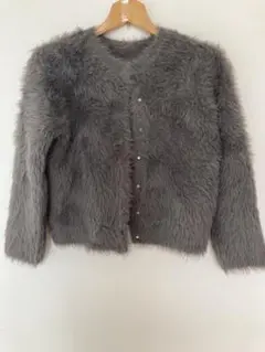 PLST グレー ファー風 長袖カーディガン