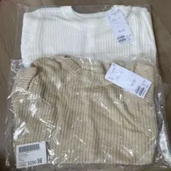 新品　レディース　ニット　5分袖　ラメリブ　ベージュ　ホワイト　フリーサイズ