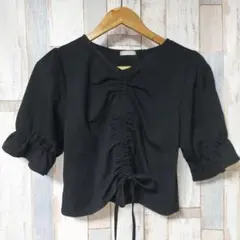 LUNA CION⭐ パフスリーブ Lフリル Tシャツ カットソー ブラック