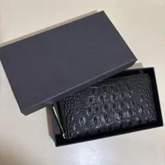 【新品未使用】クロコ型押しブラック長財布 高級感 メンズ レディース