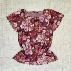 O0's vintage 花柄 シアー 半袖 ブラウス ボルドー レトロのサムネイル