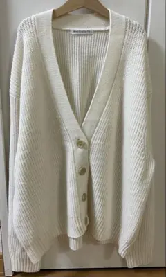 UNITED ARROWS ウール混合アイボリーリブ編みカーディガン