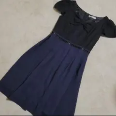 grove 半袖ひざ丈ドッキングワンピース 黒・紺