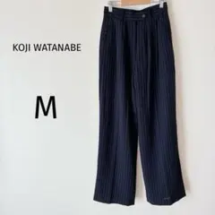 コージワタナベ ストレートパンツ ウール100% ストライプ 秋冬 ネイビー M