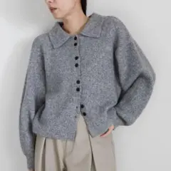 【select MOCA】ボタンアップポロカーディガン　グレー