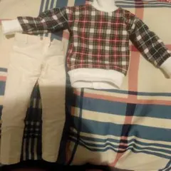 msdチェック柄セーターと白パンツセット