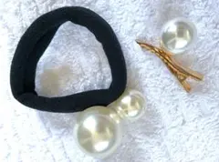 光沢 パール ヘアゴム ヘアピン ヘアクリップ 2個セット