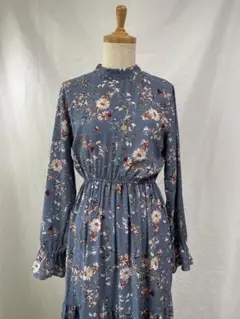 フラワープリント マキシドレス ブルー