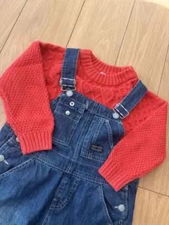 セット販売　赤ニット×デニムオーバーオール