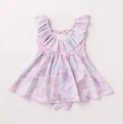 【新品未使用】メゾピアノ　パステルフェザー柄　セパレート　ワンピース水着