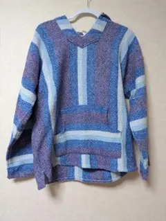 メキシカン 青紫ストライプ フード付きパーカー(古着)