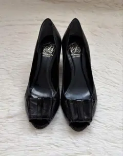 AKAKURA アカクラ リボン オープントゥ パンプス 24cm ブラック