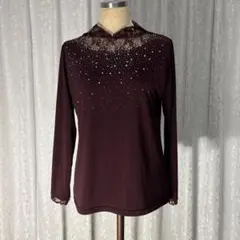 バーガンディ 長袖 レッスンウェア M 社交ダンス