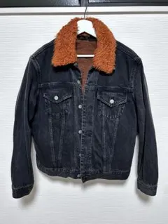 Edition ボア襟 ブラックデニムジャケット