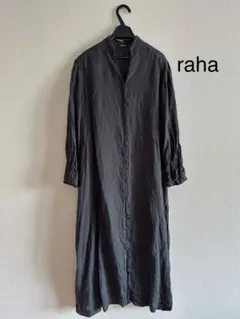 raha リネン100% シャツロングワンピース ブラック 日本製