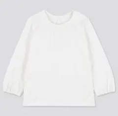 新品 ユニクロ クルーネックT 90cm ピンタック 長袖 ロンT ホワイト 白