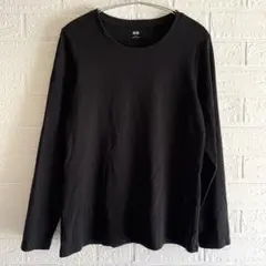ユニクロ【XL】コットンブレンド クルーネック レディース 黒／長袖Tシャツ
